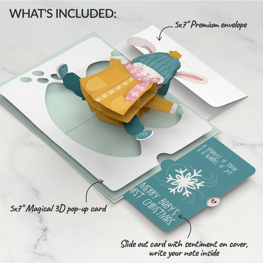 Lovepop Let It Snow Winter Bunny Pop-Up Card and Snowflake First Christmas Sentiment Set for Baby - Image 2