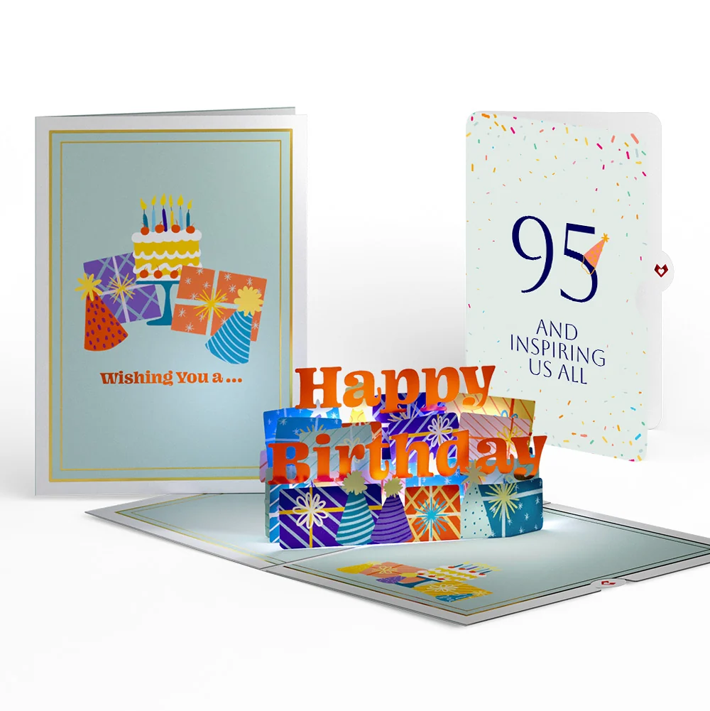 Lovepop Wishing You a Happy 95th Birthday Music and Lights Pop-Up Card and Party Hat Sentiment Set