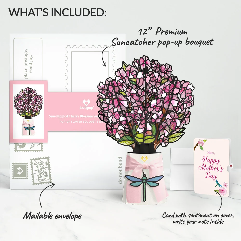 Lovepop Sun-dappled Cherry Blossom Mother’s Day Suncatcher Bouquet and Cherry Blossom Grace Sentiment Set for Mom Glass - Image 2