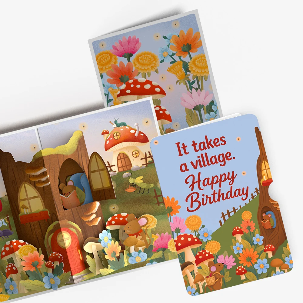 Lovepop Woodland Critter Village Birthday Pop-Up Card and Village Animals Sentiment Set