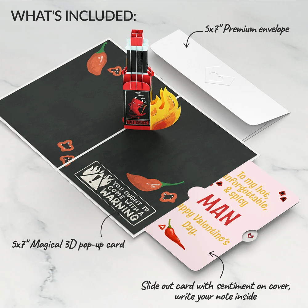 Lovepop Hot Sauce Valentine Pop-Up Card and Sentiment Set for Him – You’re So Hot Bottle - Image 2