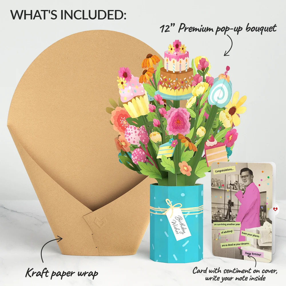Lovepop Sweet Birthday Wishes Bouquet and Survive Another Year of Adulting Congratulations Sentiment Set Vase - Image 2
