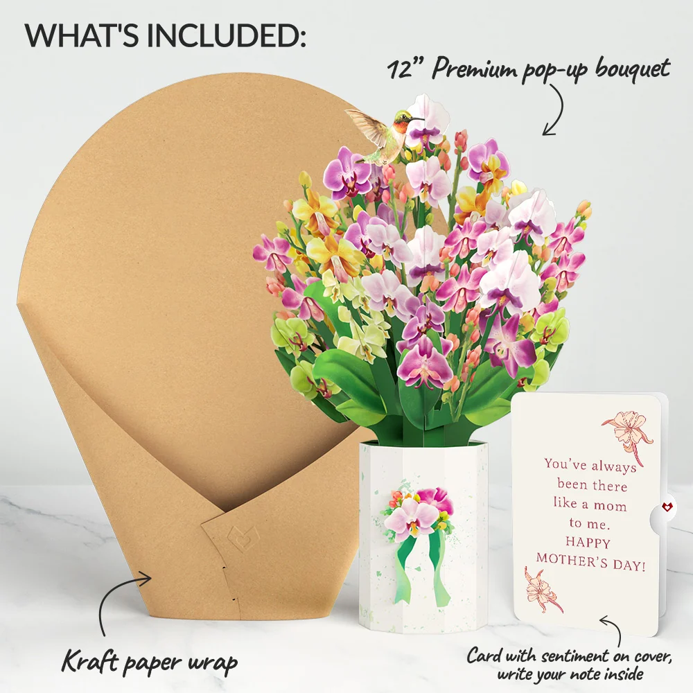 Lovepop Orchid Mother's Day Bouquet and Like A Mom To Me Sentiment Set Vase - Image 2