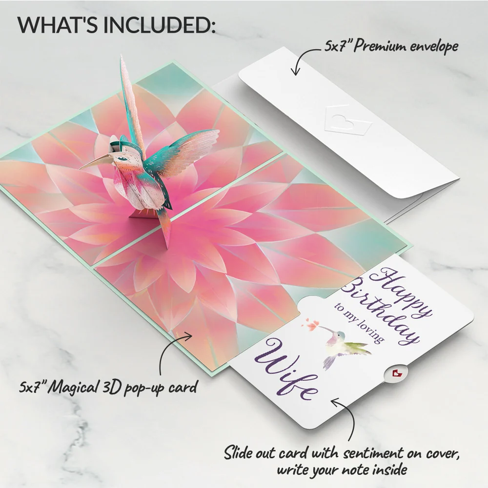 Lovepop Lovely Hummingbird Birthday Pop-Up Card and Sentiment Set for Wife - Image 2