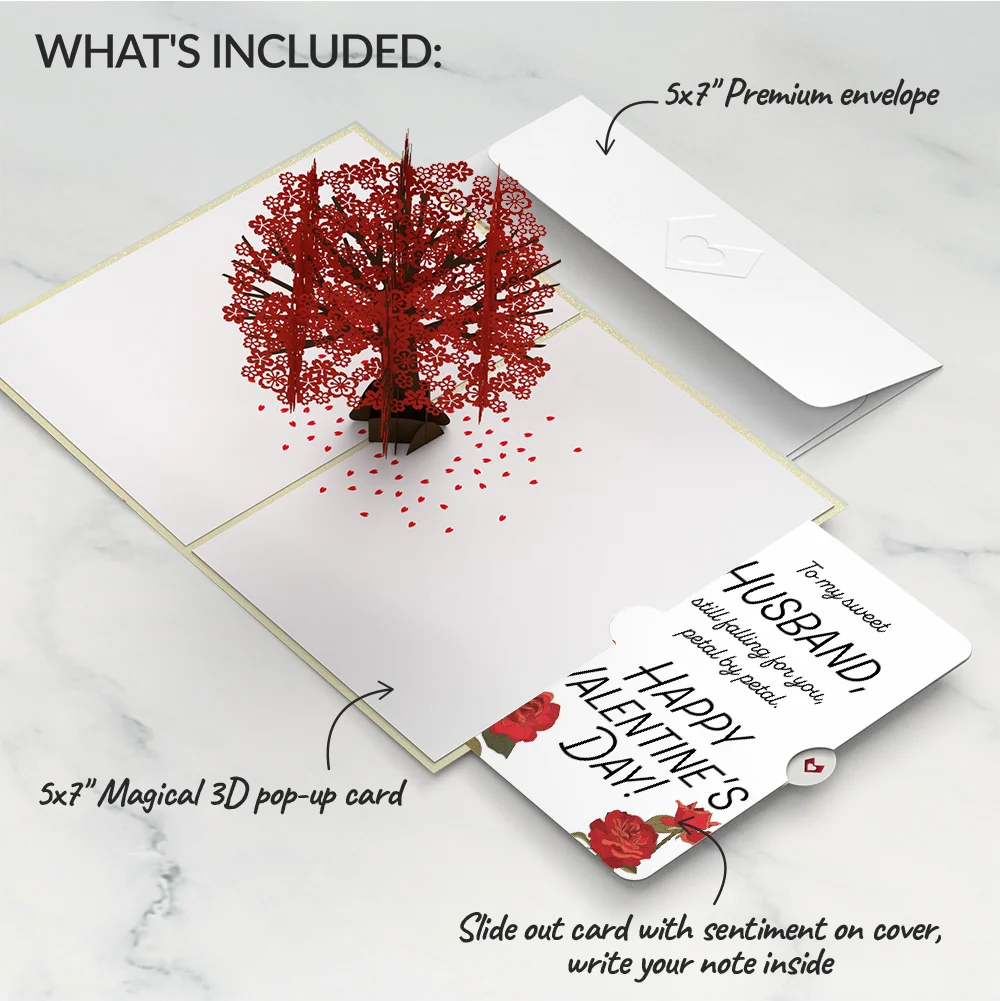 Lovepop Red Sakura Tree Valentine Pop-Up Card and Sentiment Set for Husband Cream - Image 2