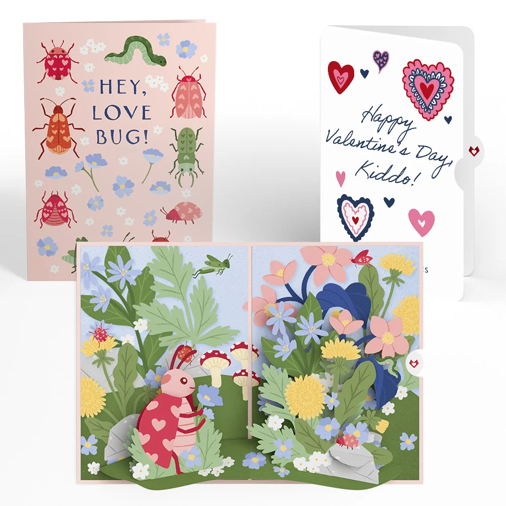 Lovepop Hey, Love Bug! Pop-Up Card and Heart Motif Valentine Sentiment Set for Kiddo