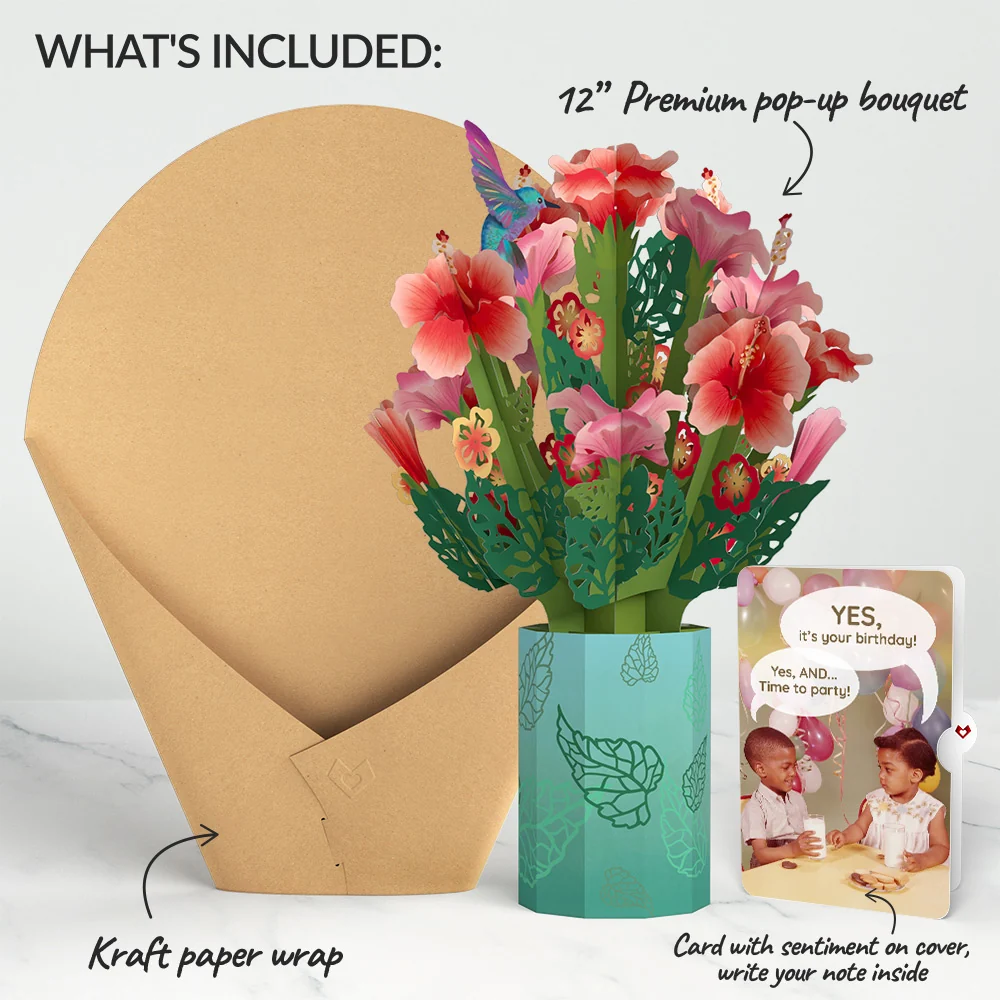 Lovepop Hibiscus Birthday Bouquet and Time to Party Sentiment Set Vase - Image 2
