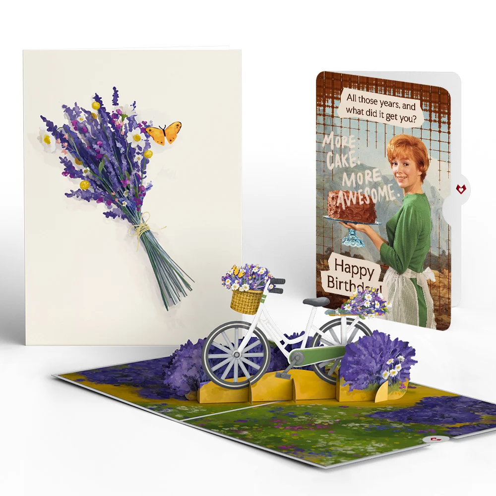 Lovepop Lavender Bicycle Birthday Pop-Up Card and More Cake More Awesome Sentiment Set