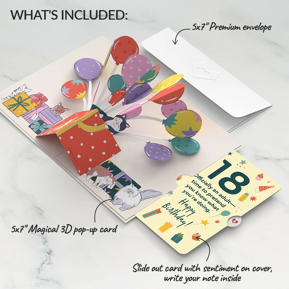 Lovepop Curious Cats 18th Birthday Pop-Up Card and Sentiment Set - Image 2