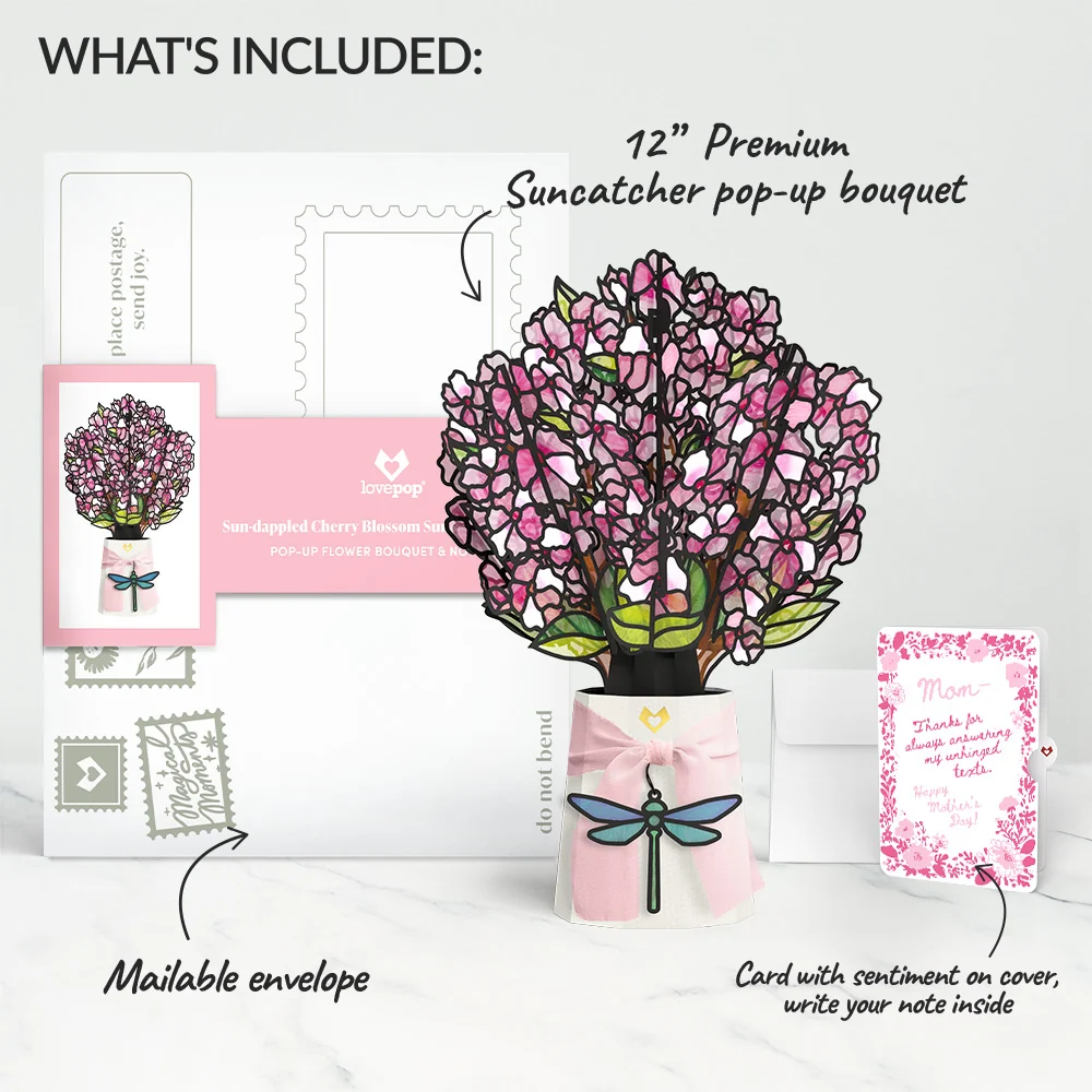 Lovepop Sun-dappled Cherry Blossom Mother’s Day Suncatcher Bouquet and Blushing Garden Frame Sentiment Set for Mom Glass - Image 2