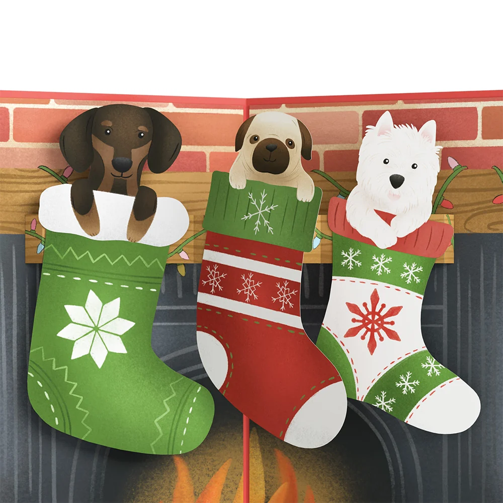 Lovepop Christmas Dog Stockings Pop-Up Card and Sentiment Set Cream - Image 3