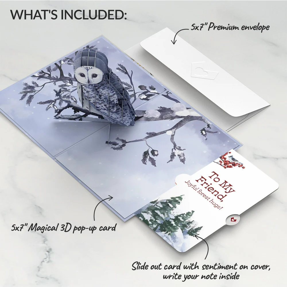 Lovepop Snowy Owl Winter Pop-Up Card and Sentiment Set for Friend - Image 2