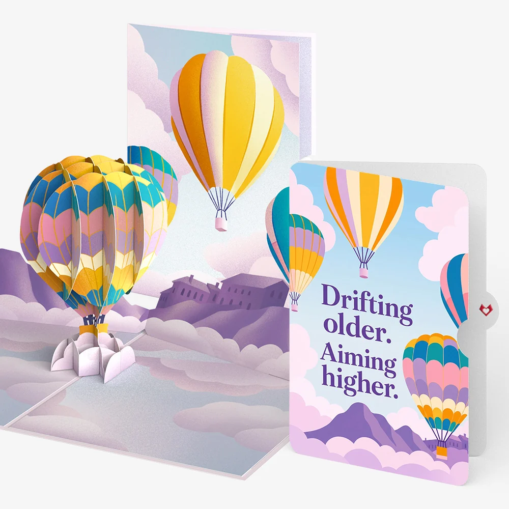 Lovepop Majestic Hot Air Balloon Birthday Pop-Up Card and Drifting Older Sentiment Set Cream