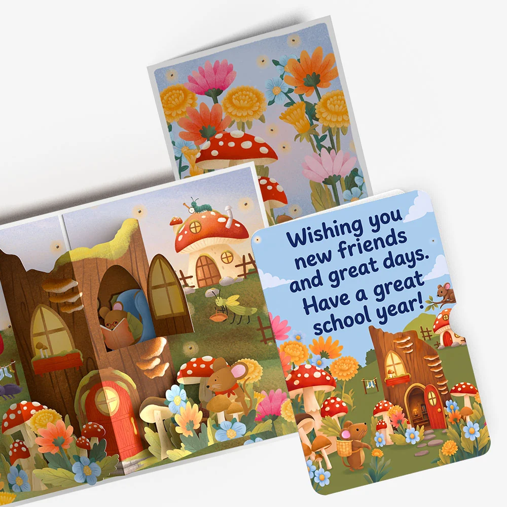 Lovepop Woodland Critter Village Encouragement Pop-Up Card and New Friends Sentiment Set Basket