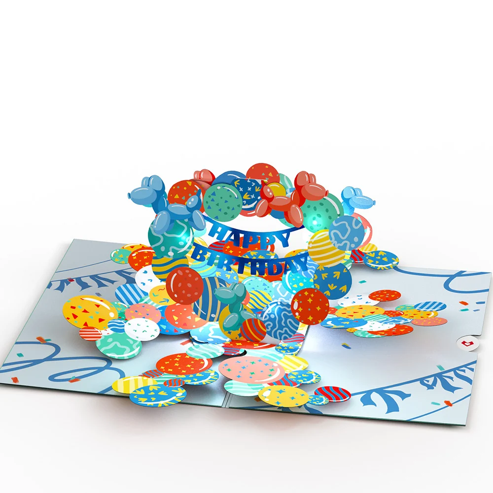 Lovepop Happy 2nd Birthday Balloons Music and Lights Pop-Up Card and Party Hat Sentiment Set - Image 3
