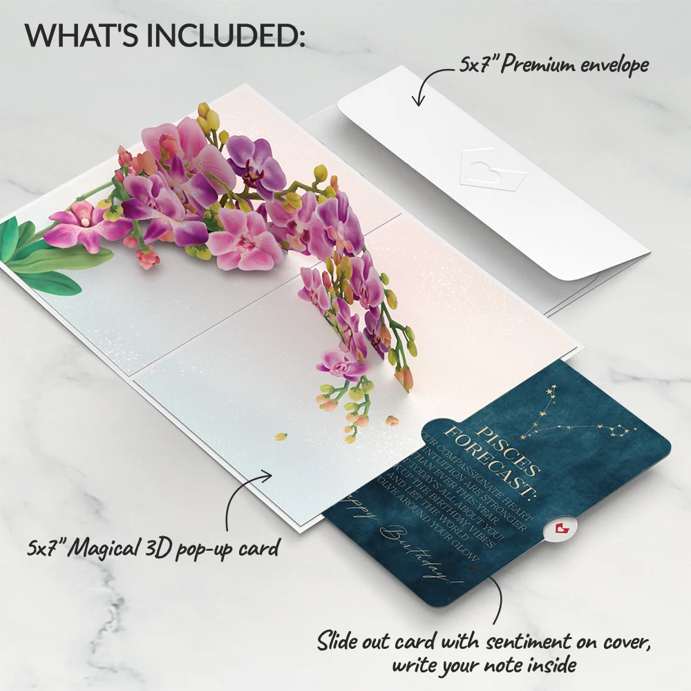Lovepop Watercolor Orchid Birthday Pop-Up Card and Pisces Zodiac Sentiment Set - Image 2