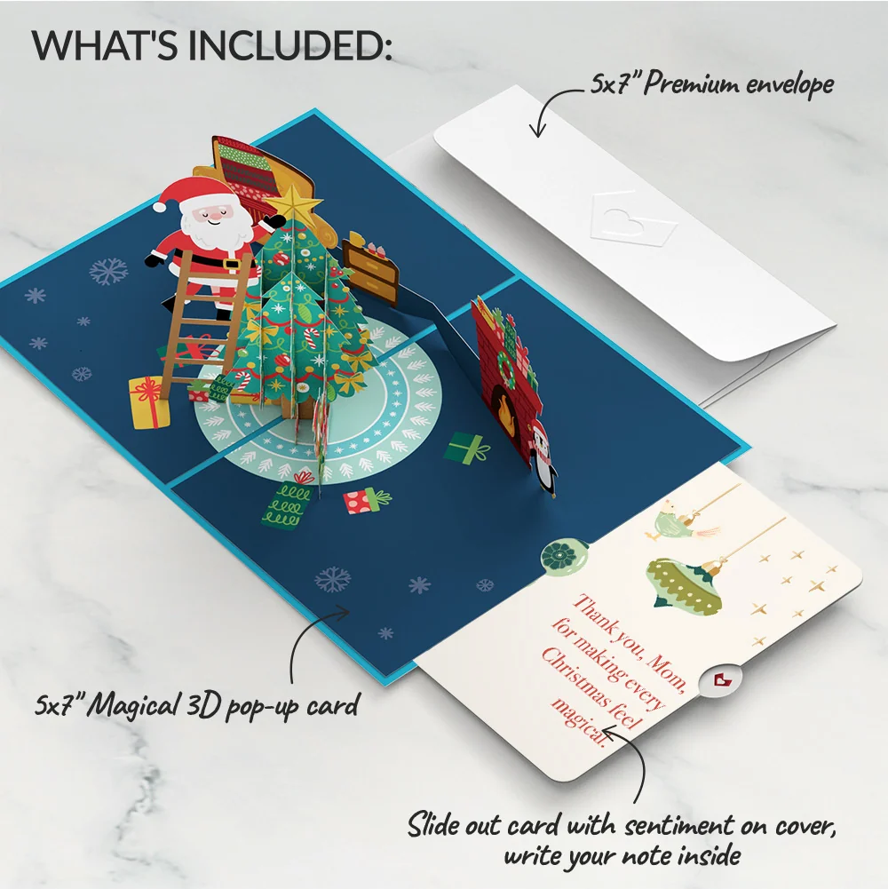 Lovepop Santa Decorating a Christmas Tree Pop-Up Card and Sentiment Set for Mom Cream - Image 2