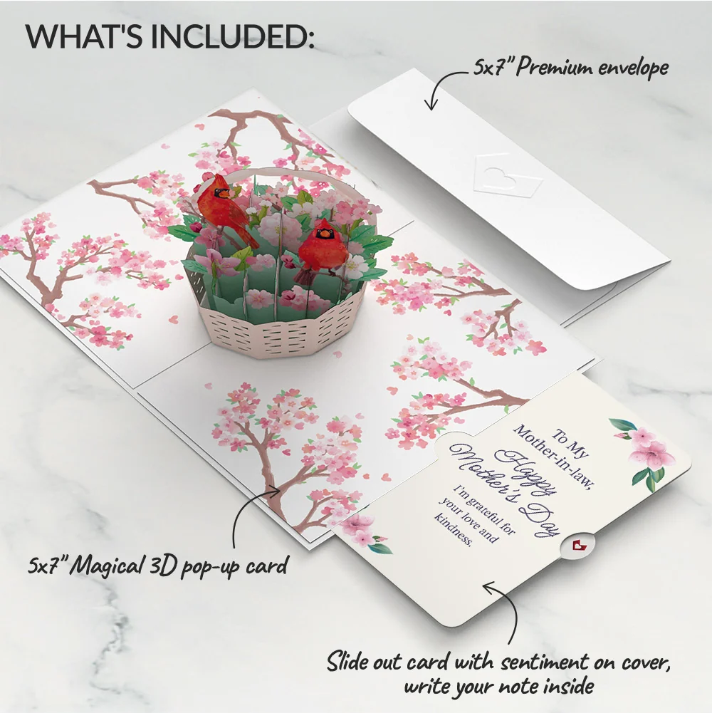 Lovepop Cherry Blossom Basket with Cardinals Mother's Day Pop-Up Card and Sentiment Set for Mother-in-law - Image 2