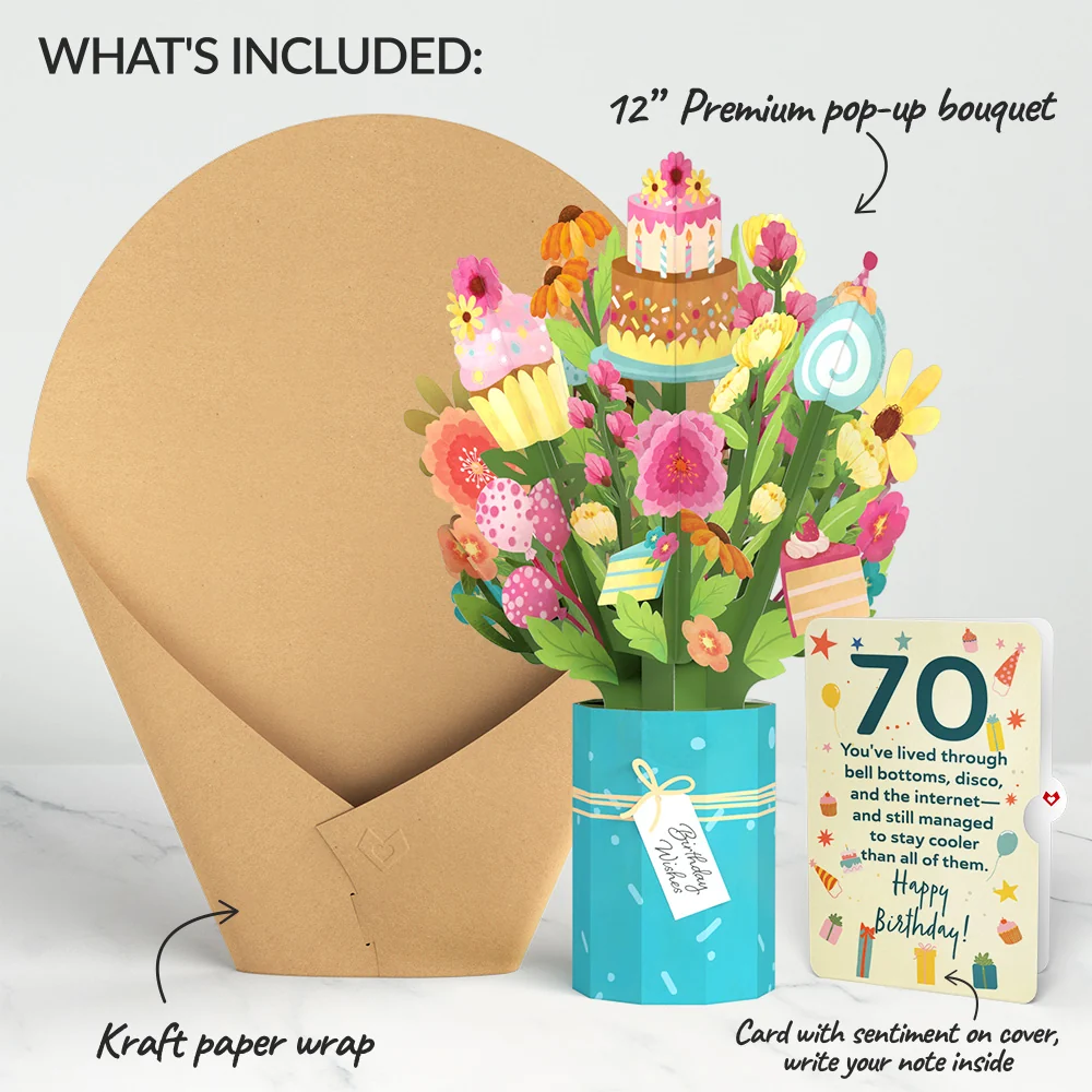 Lovepop Sweet 70th Birthday Wishes Bouquet and Sentiment Set Candle - Image 2