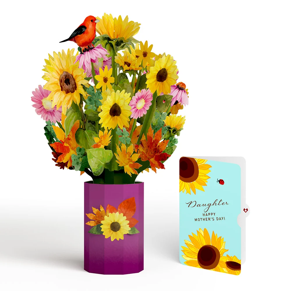 Lovepop Golden Sunflower Mother’s Day Bouquet and Sentiment Set for Daughter Vase