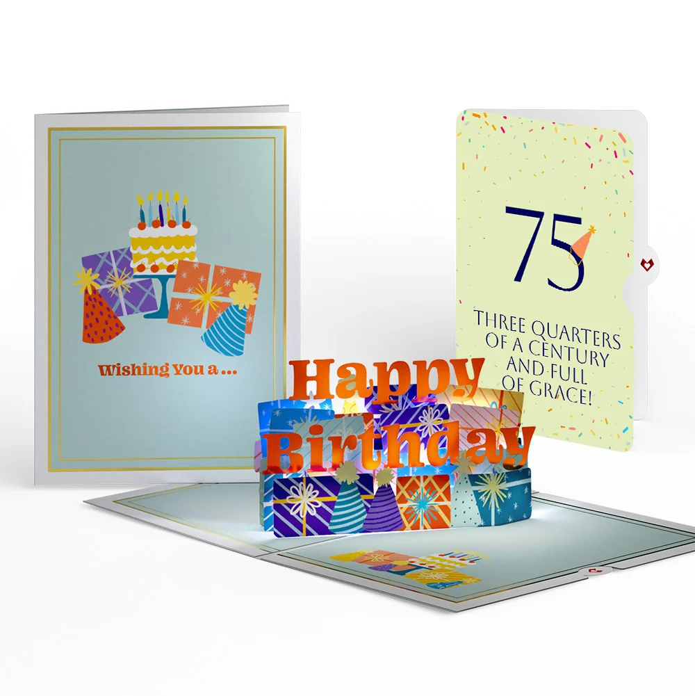 Lovepop Wishing You a Happy 75th Birthday Music and Lights Pop-Up Card and Party Hat Sentiment Set
