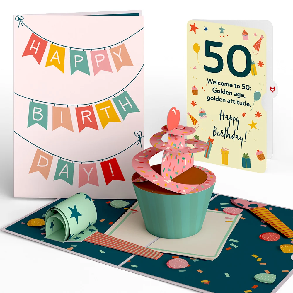 Lovepop 50th Birthday Cupcake Pop-Up Card and Sentiment Set Candle