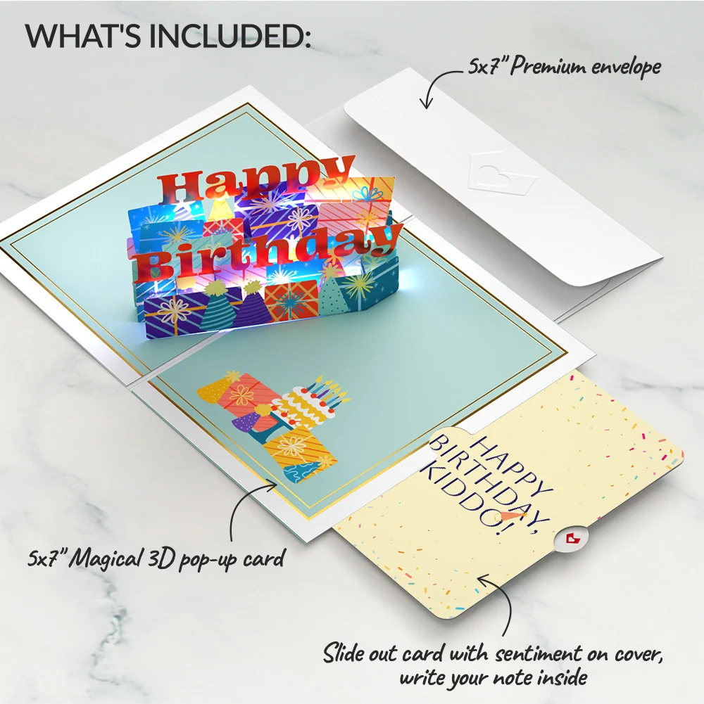 Lovepop Wishing You a Happy Birthday Music and Lights Pop-Up Card and Sentiment Set for Kid - Image 2