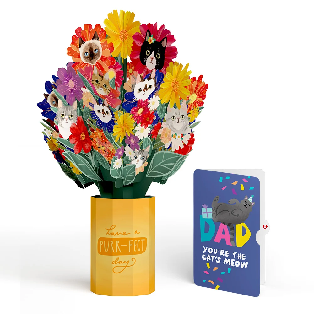 Lovepop Purr-fect Cat Birthday Bouquet and Sentiment Set for Dad Vase