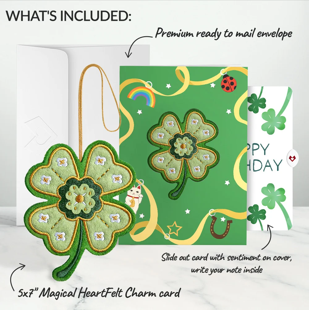 Lovepop Lucky Clover Birthday Heartfelt Charm Card and Sentiment Set - Image 2