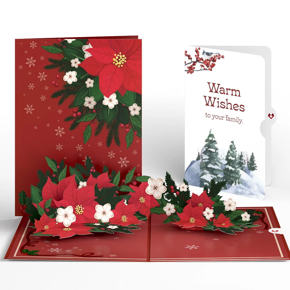 Lovepop Poinsettia & Pine Winter Pop-Up Card and Warm Wishes Sentiment Set for Family
