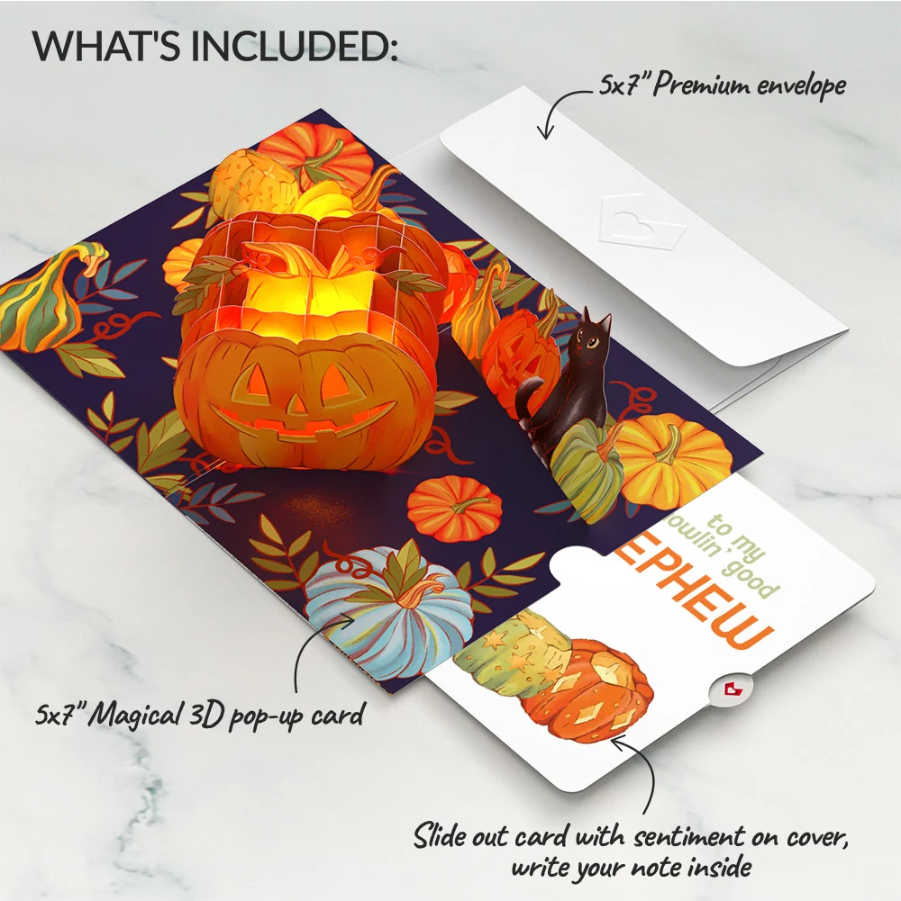 Lovepop Happy Halloween Pumpkin Light-Up Pop-Up Card and Sentiment Set for Nephew - Image 2