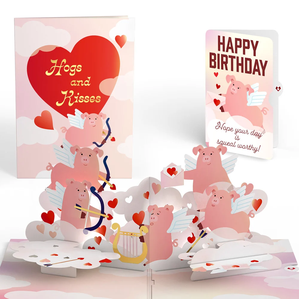 Lovepop Hogs and Kisses Birthday Music and Light Pop-Up Card and Sentiment Set