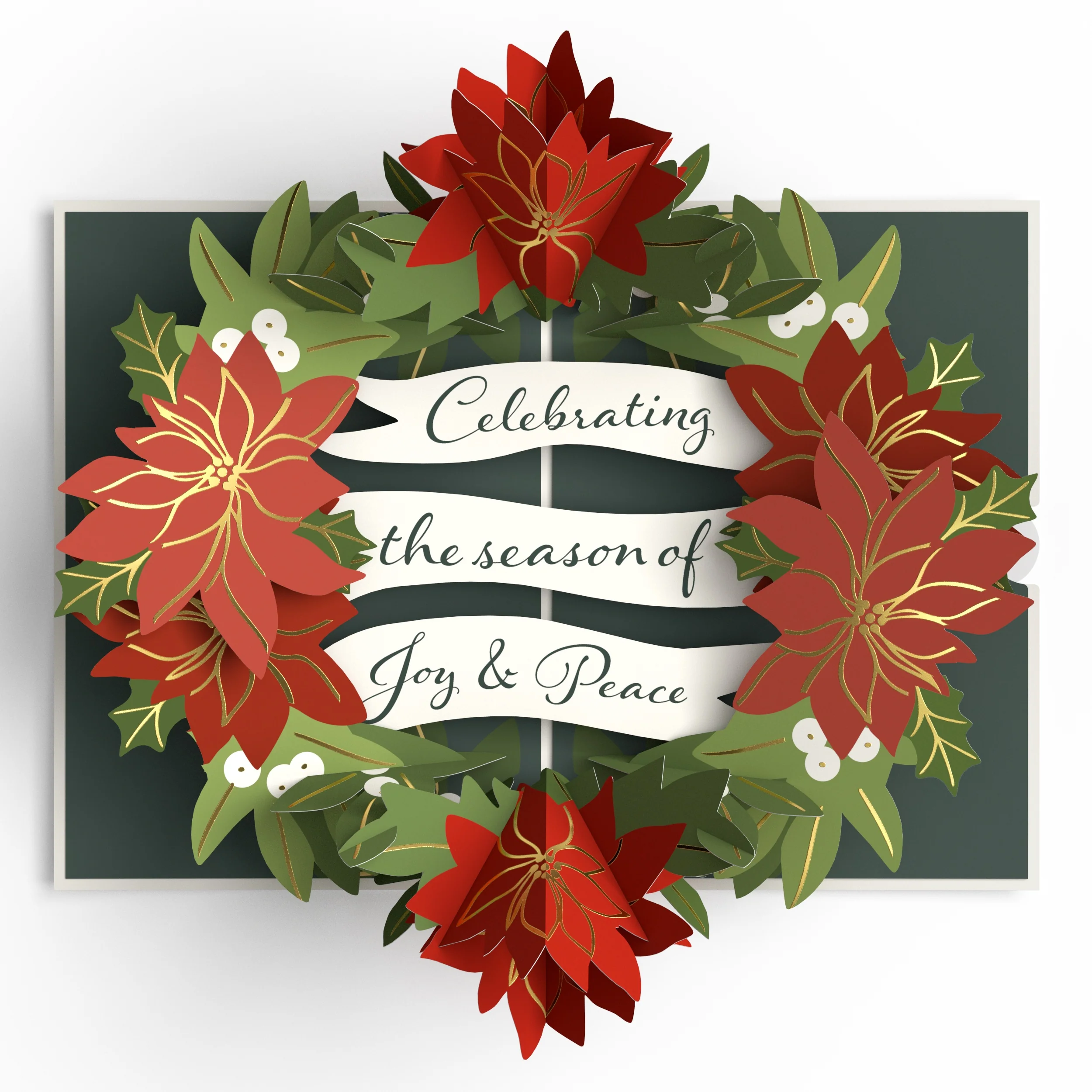 Lovepop Season's Greetings Poinsettia Wreath Christmas Pop-Up Card and Sentiment Set Cream - Image 3