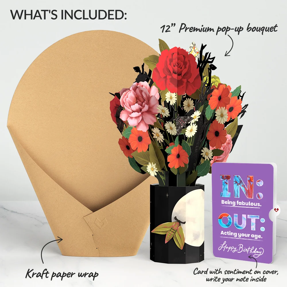 Lovepop Midnight Florals Birthday Bouquet and IN & OUT Sentiment Set Vase - Image 2