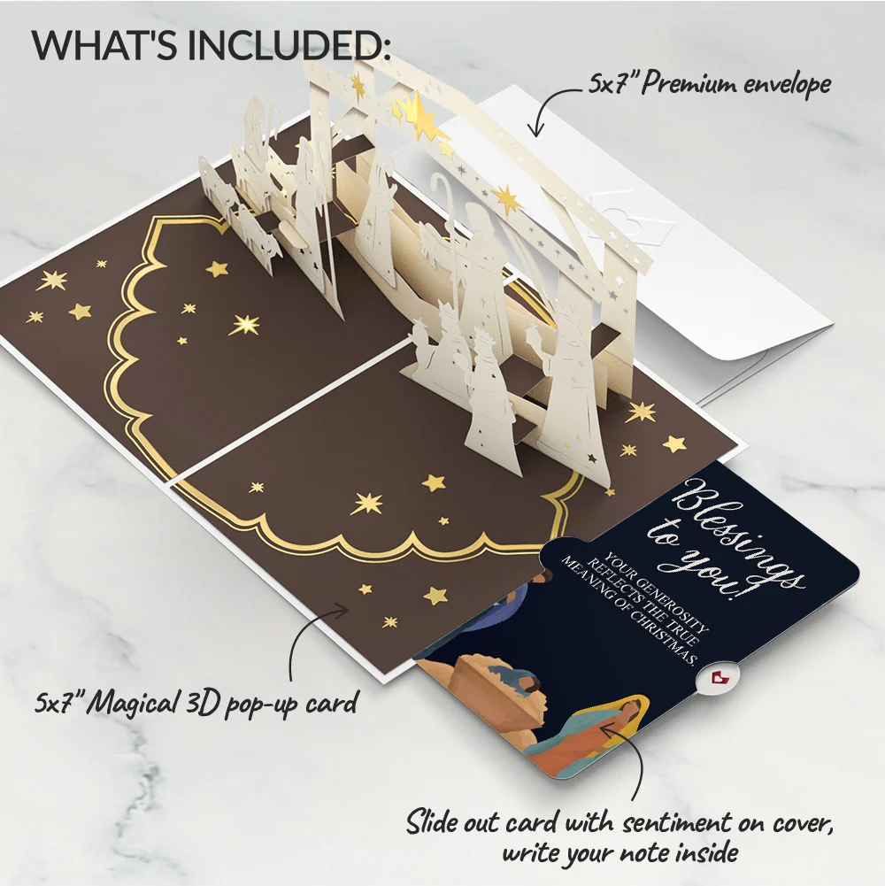 Lovepop Elegant Nativity Christmas Pop-Up Card and Blessings Sentiment Set Cream - Image 2