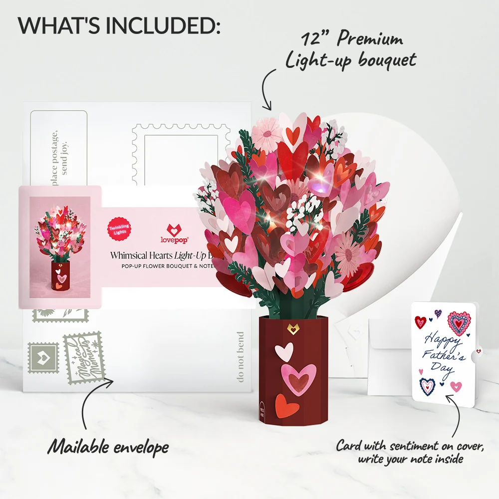 Lovepop Whimsical Hearts Father's Day Light-Up Bouquet and Sentiment Set Vase - Image 2