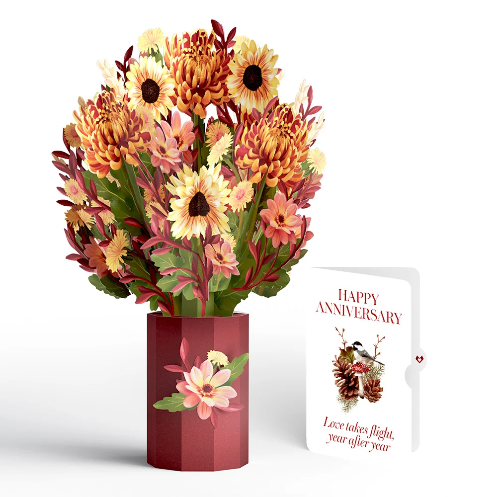 Lovepop Fall Sunshine Anniversary Bouquet and Love Takes Flight Sentiment Set Vase