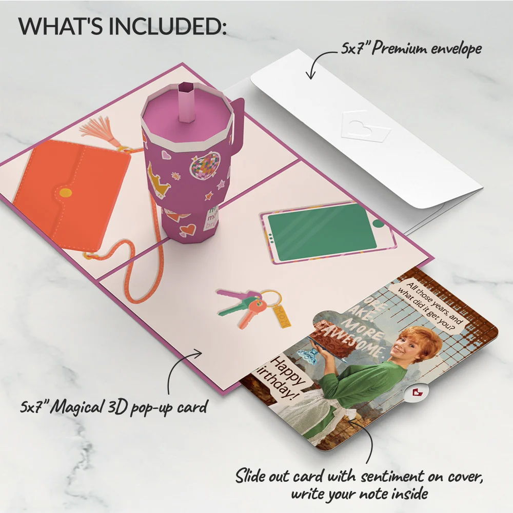 Lovepop Mom Era Tumbler Birthday Pop-Up Card and More Cake More Awesome Sentiment Set - Image 2