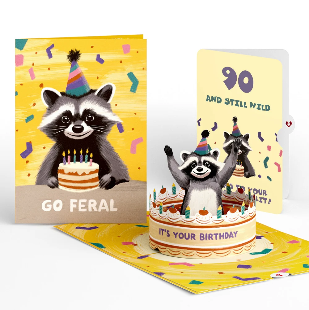 Lovepop Go Feral Raccoon 90th Birthday Pop-Up Card and Sentiment Set Candle