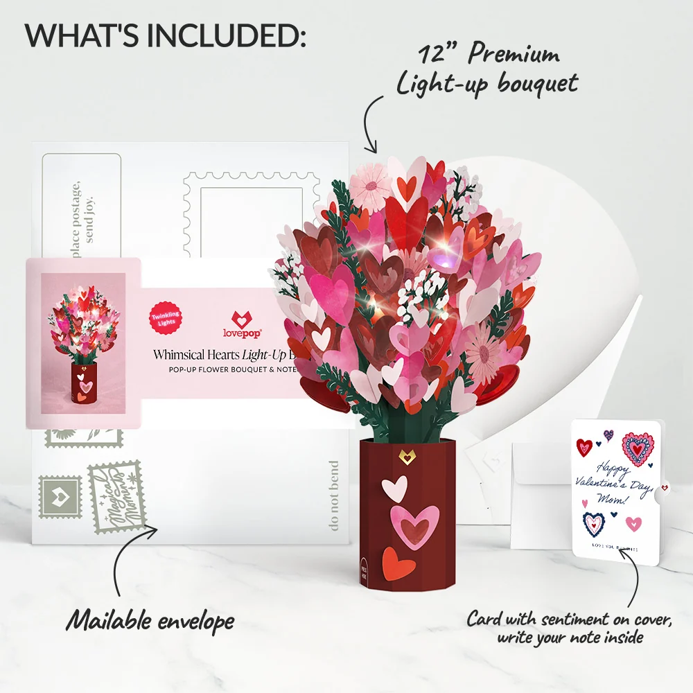 Lovepop Whimsical Hearts Valentine Light-Up Bouquet and Sentiment Set for Mom Vase - Image 2