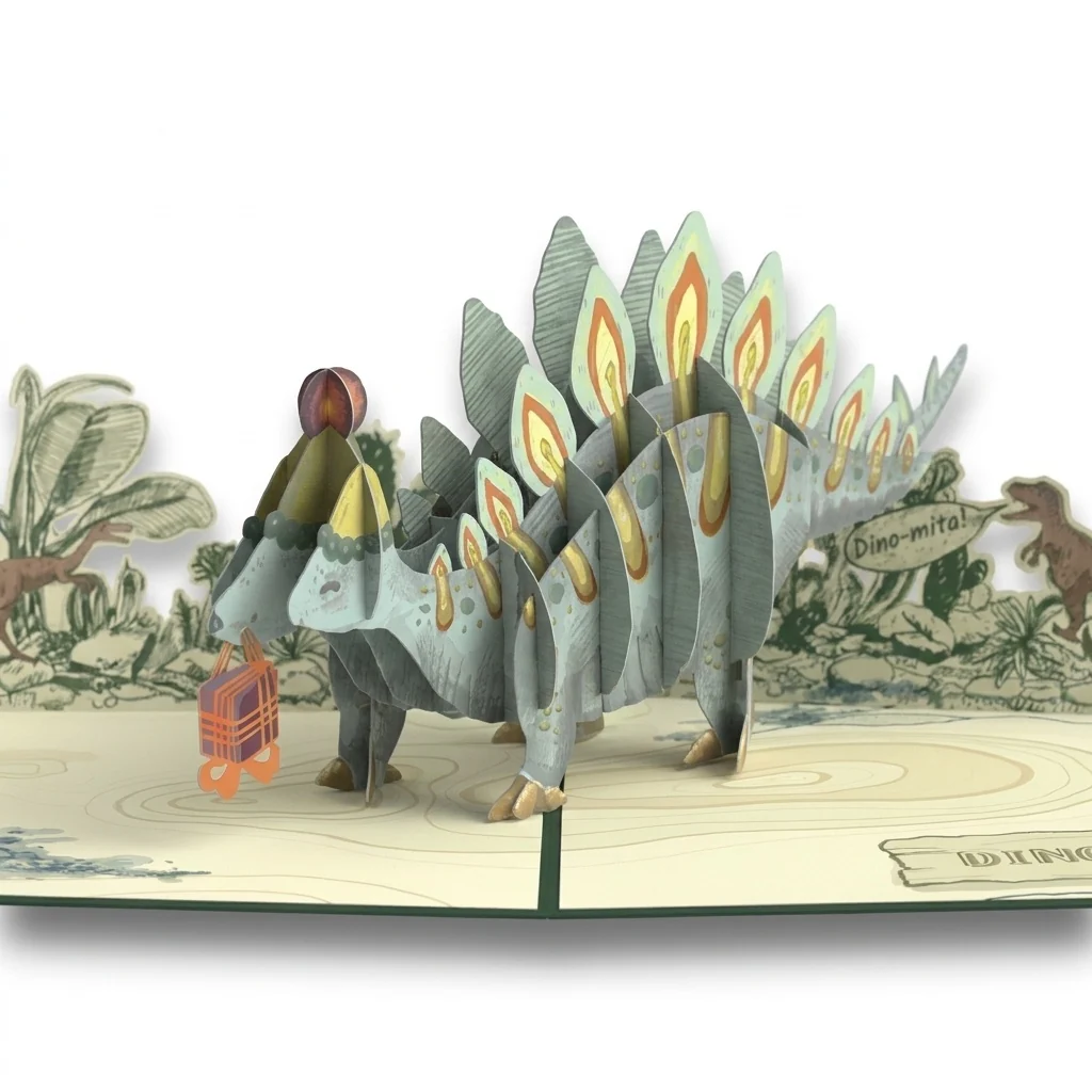 Lovepop Happy 3rd Birthday Stegosaurus Pop-Up Card and Dinosaur Cannot Read Sentiment Set Plate - Image 3
