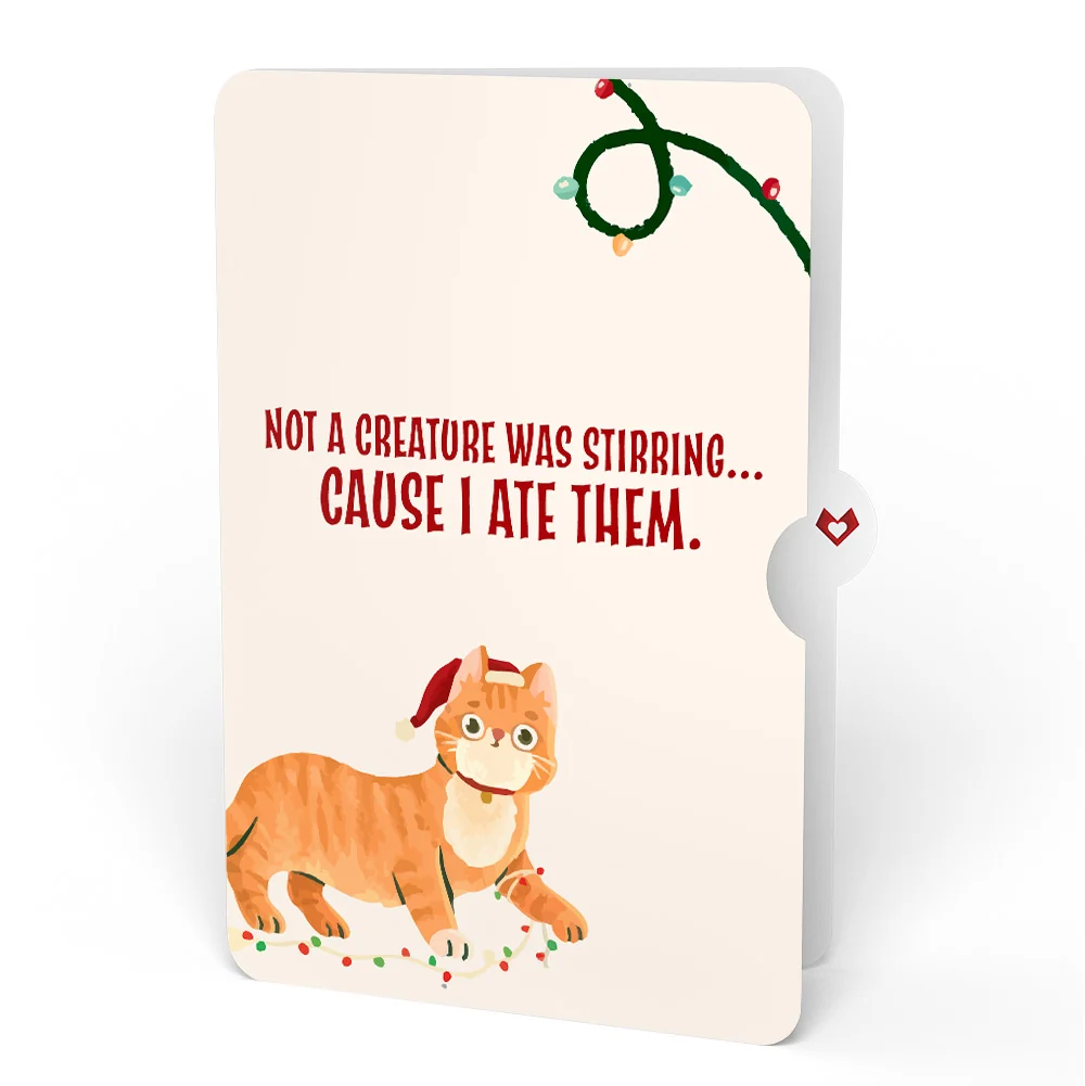 Lovepop Poinsettia & Pine Christmas Pop-Up Card and Hungry Cat Sentiment Set Cream - Image 4