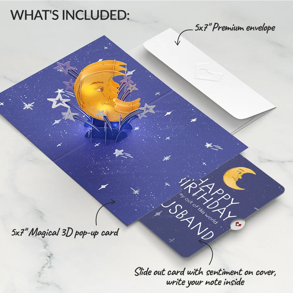 Lovepop Love You to the Moon and Back Birthday Light-Up Pop-Up Card and Sentiment Set for Husband - Image 2