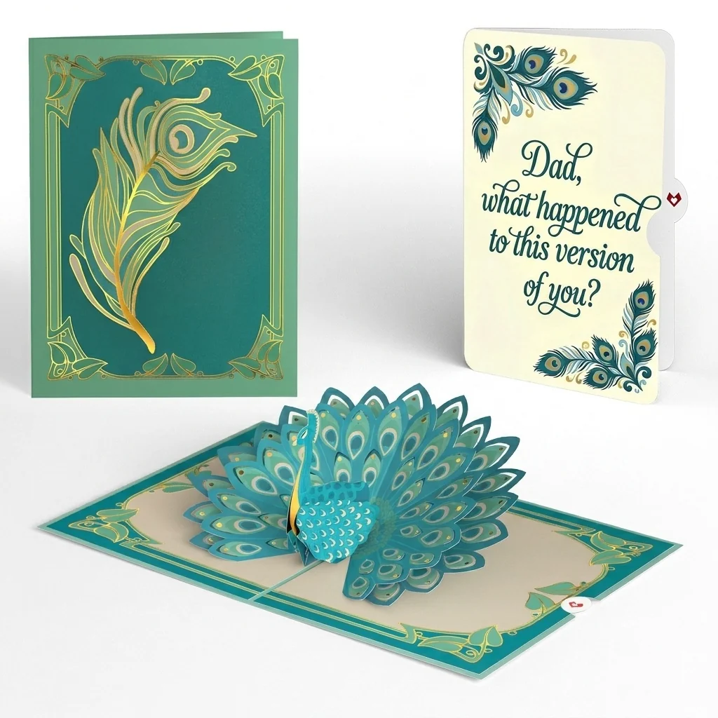 Lovepop Art Deco Peacock Father's Day Pop-Up Card and Sentiment Set for Dad Cream