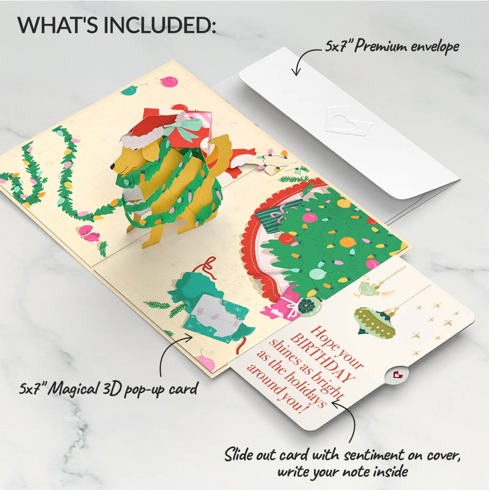 Lovepop Feliz Naughty Dog Christmas Pop-Up Card and Birthday Sentiment Set Cream - Image 2