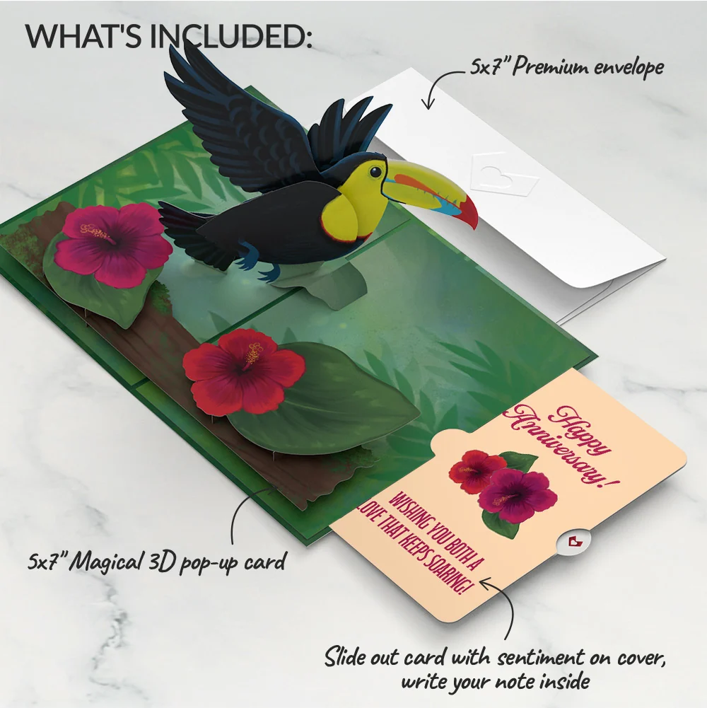 Lovepop Rainforest Toucan Anniversary Pop-Up Card and Hibiscus Sentiment Set - Image 2