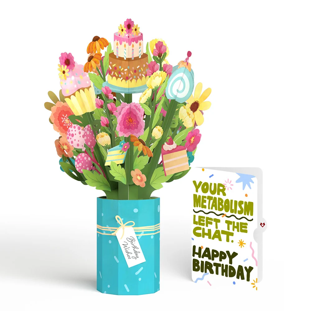 Lovepop Sweet Birthday Wishes Bouquet and Metabolism Left The Chat Sentiment Set Vase