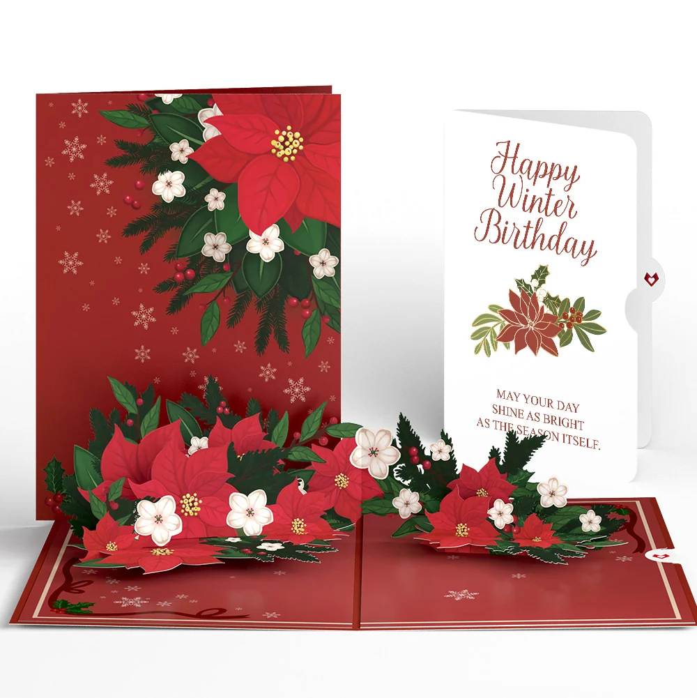 Lovepop Poinsettia & Pine Winter Birthday Pop-Up Card and Sentiment Set