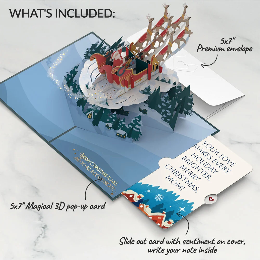 Lovepop Night Sky Santa Sleigh Christmas Pop-Up Card and Snow Village Sentiment Set for Mom Cream - Image 2