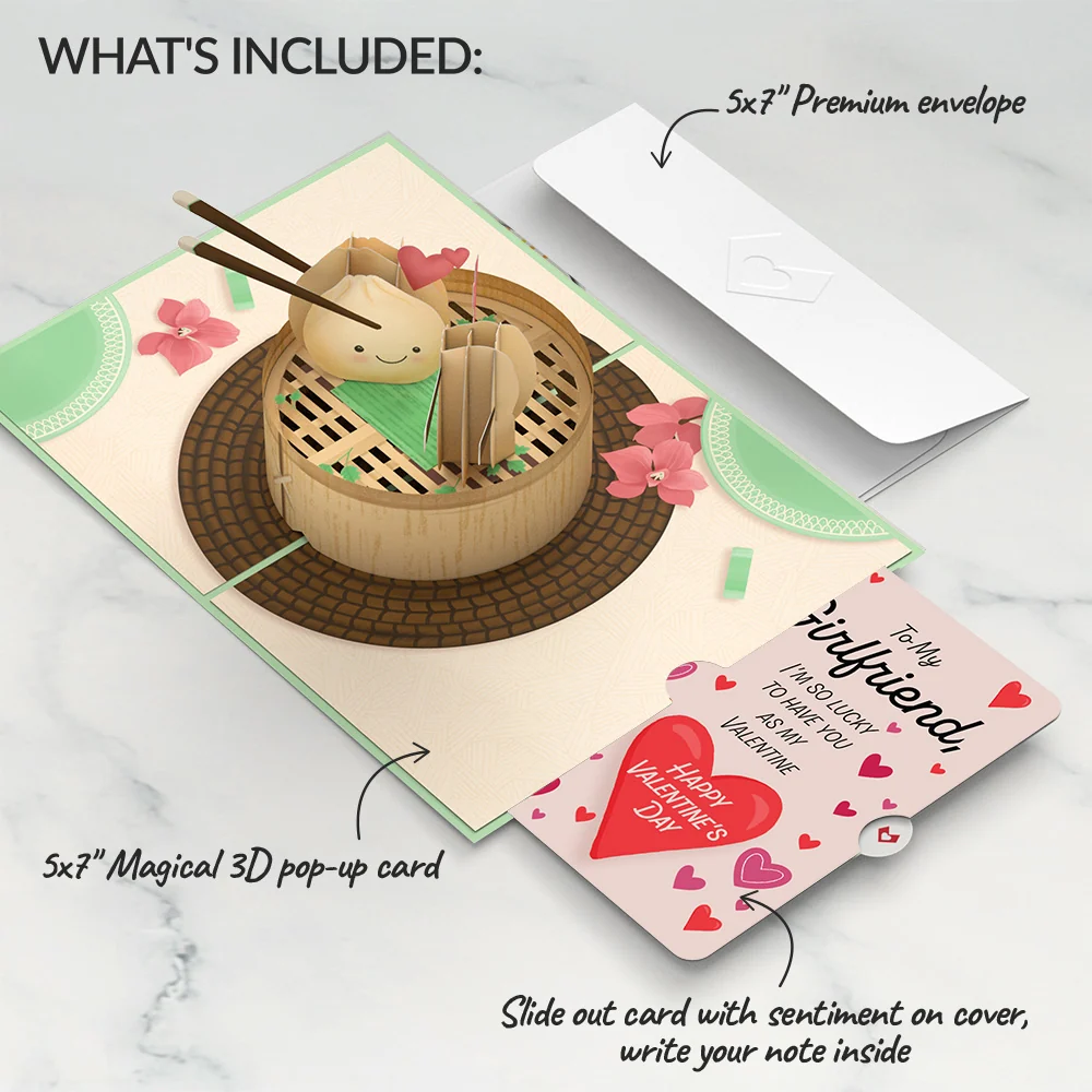 Lovepop You're All That and Dim Sum Valentine Pop-Up Card and Sentiment Set for Girlfriend Tea - Image 2
